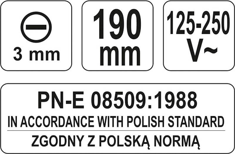 PRÓBNIK PROBÓWKA NAPIĘCIA 250V 3x190MM YT-28300 YATO