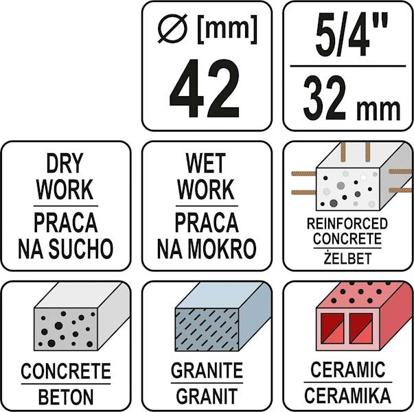 WIERTŁO KORONOWE OTWORNICA DO WIERTNICY YT-81980, YT-81983 42MM YT-60372 YATO