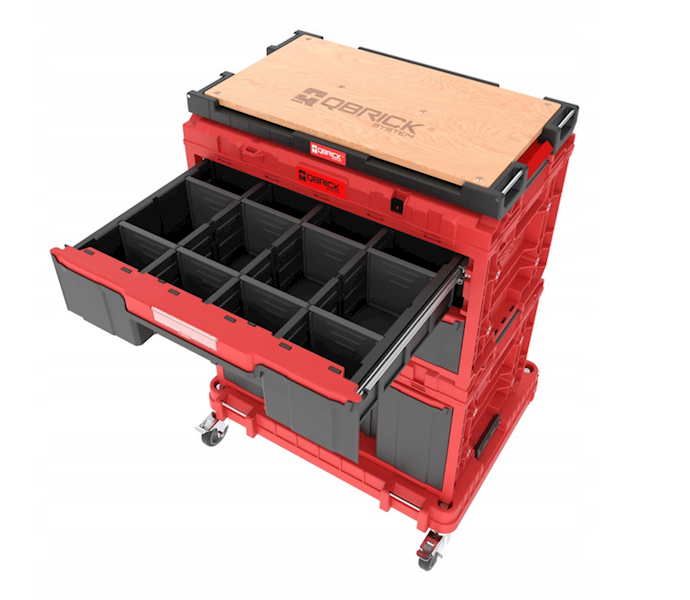 MOBILNA SZAFKA WARSZTATOWA, SKRZYNIE NARZĘDZIOWE Z SZUFLADAMI QBRICK SYSTEM ONE WORKSHOP DRAWERS SET 7 RED