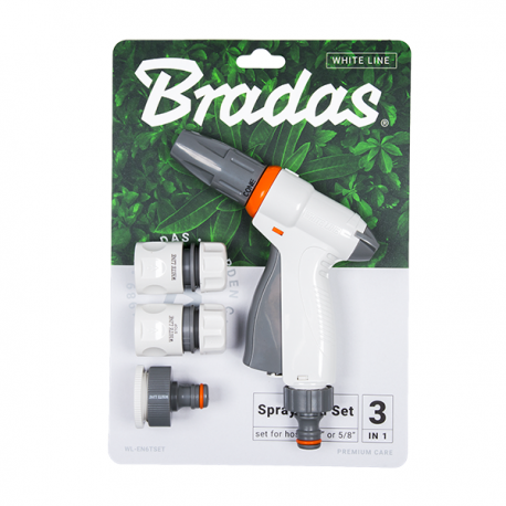 PISTOLET ZRASZAJĄCY 3-FUNKCYJNY Z SZYBKOZŁĄCZKAMI 1/2" I PRZYŁĄCZEM 1"-3/4" ZESTAW WL-EN6TSET WHITE LINE BRADAS
