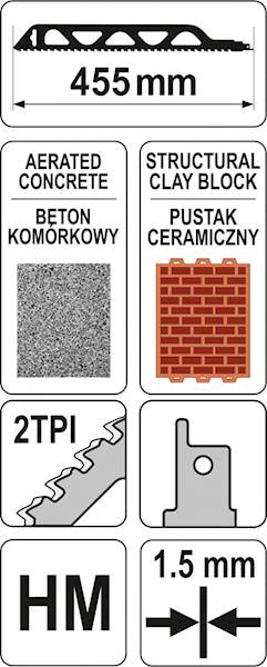 BRZESZCZOT 455MM DO CIĘCIA CEGIEŁ I PUSTAKÓW PIŁĄ SZABLASTĄ YT-33950 YATO