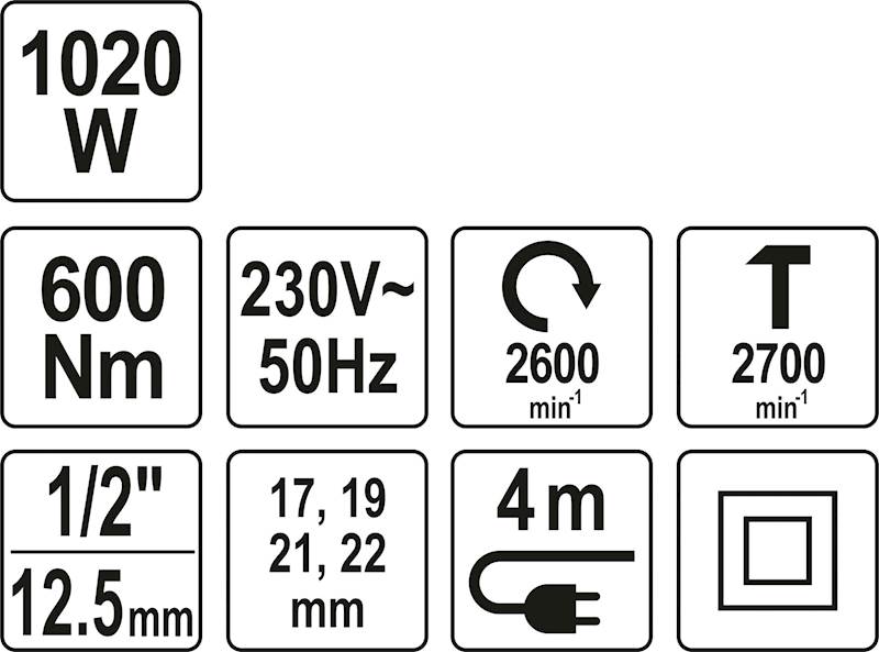 ELEKTRYCZNY KLUCZ UDAROWY 1/2" 1020W/600Nm YT-82021 YATO