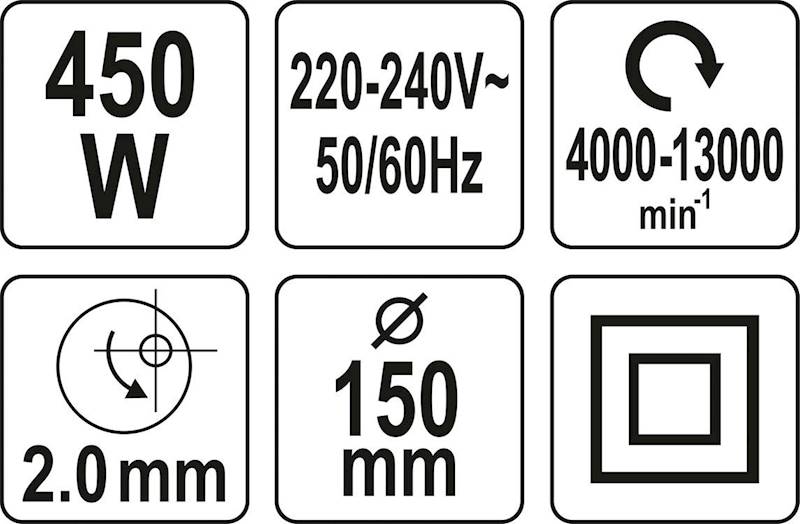 SZLIFIERKA MIMOŚRODOWA 450W DO USUWANIA RDZY, FARB 150MM YT-82207 YATO