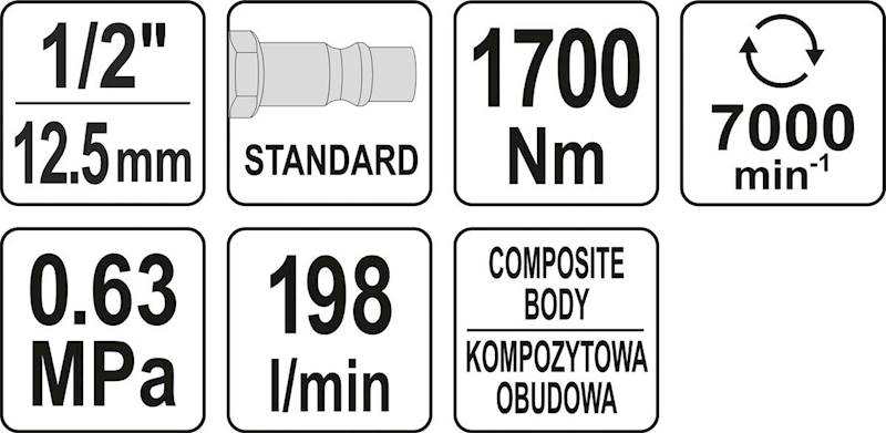 KLUCZ UDAROWY PNEUMATYCZNY 1/2" 1700Nm KOMPOZYTOWY YT-09544 YATO