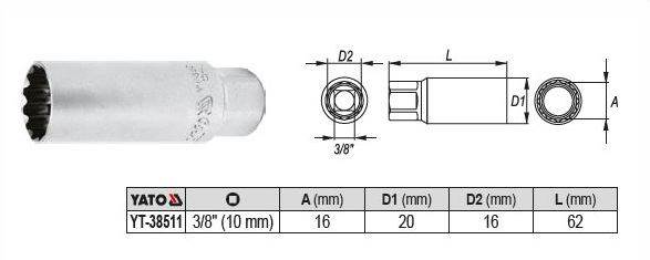 NASADKA DO ŚWIEC 3/8'' 16mm 12 kątna YT-38511 YATO