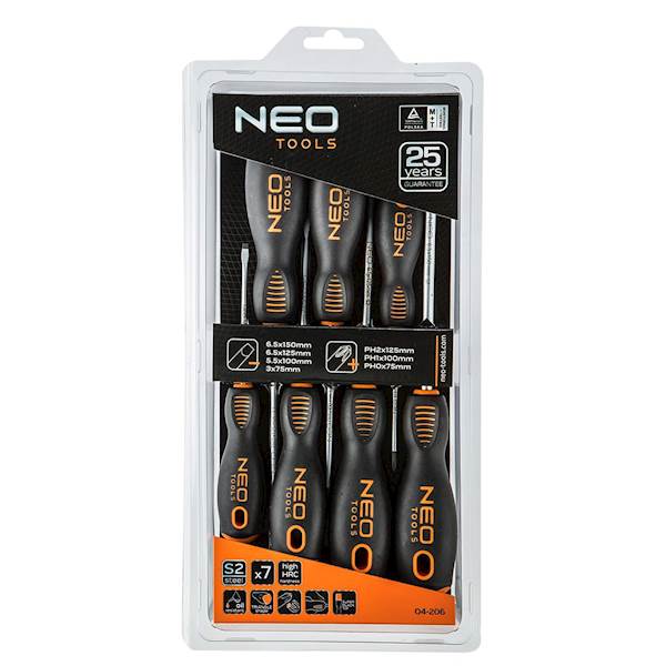 ZESTAW ŚRUBOKRĘTÓW, WKRĘTAKÓW ZE STALI-S2 7szt. 04-206 NEO