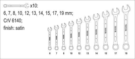 KLUCZE PŁASKO - OCZKOWE 6-19MM 10SZT. ETUI YATO YT-0060