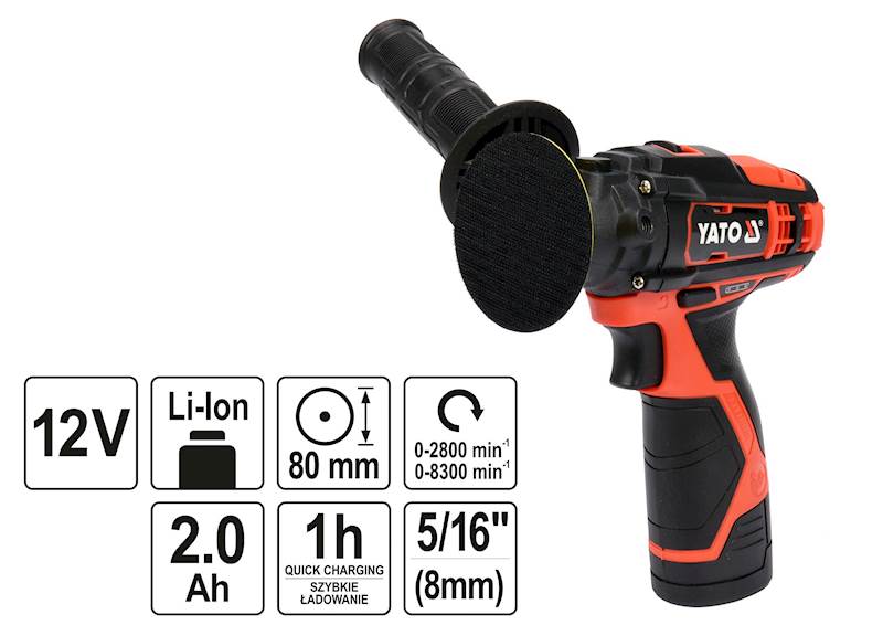 POLERKA AKUMULATOROWA 12V (2AH;1H;80MM;2 BIEGI) YT-82903 YATO