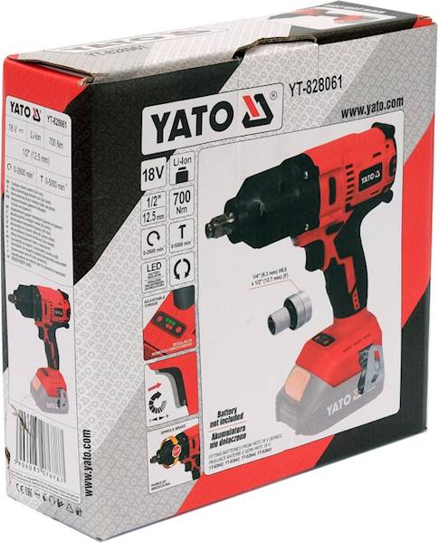 KLUCZ UDAROWY AKUMULATOROWA BEZSZCZOTKOWY 1/2" 700NM 18V (KORPUS) YT-828061 YATO