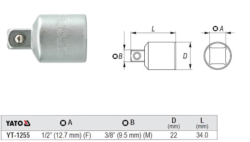 REDUKCJA ADAPTER 1/2'' F na 3/8'' M YT-1255 YATO