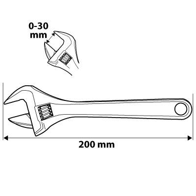 KLUCZ NASTAWNY Z ZAPADKĄ SZWEDZKI 200 MM ZAKRES 0-30 MM CrV 03-017 NEO TOOLS