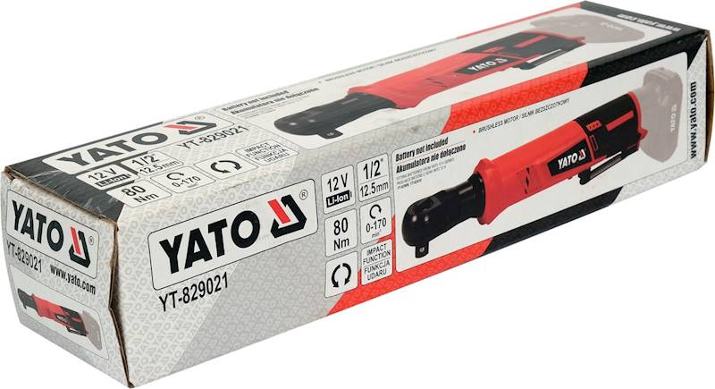 GRZECHOTKA UDAROWA AKUMULATOROWA BEZSZCZOTKOWA BODY 12V 80NM 1/2'' YT-829021 YATO