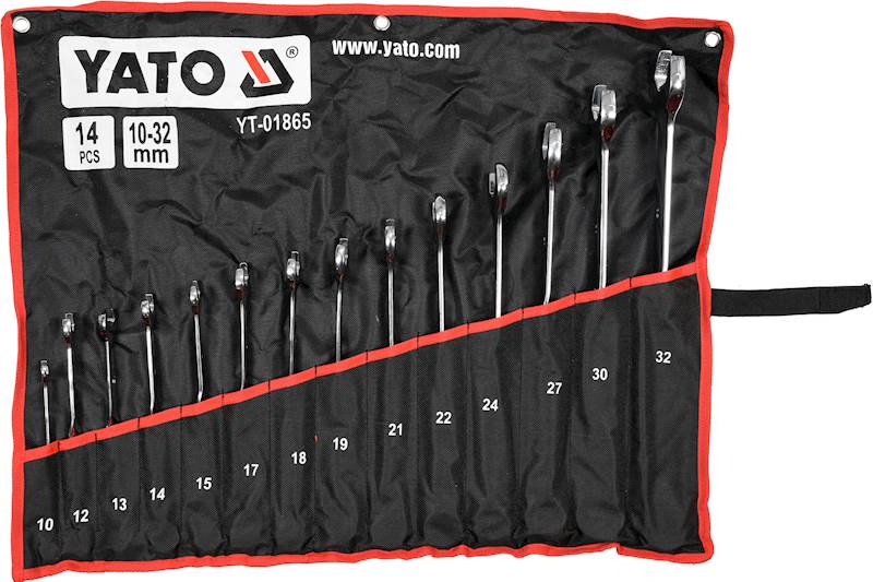 KLUCZE PŁASKO-OCZKOWY SKRĘCONE 10-32MM 14SZT. YT-01865 YATO