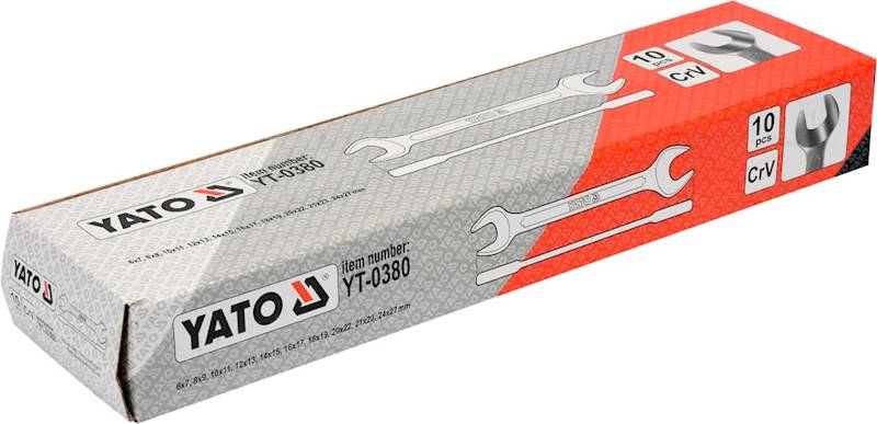 KLUCZE PŁASKIE Z POLEROWANĄ GŁÓWKĄ KPL 6-27 MM, 10CZ. YT-0380 YATO