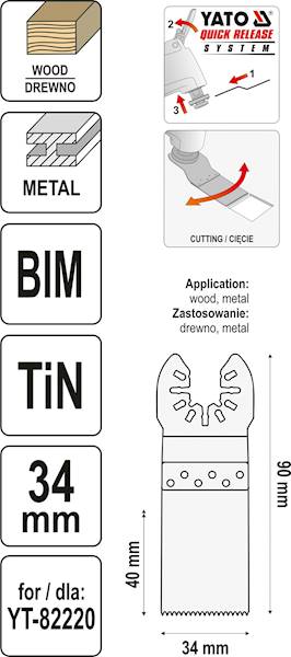 BRZESZCZOT WGŁĘBNY BIM-TIN 90MM YT-34712 DO RENOVATORA YT-82220 YATO QUICK RELEASE