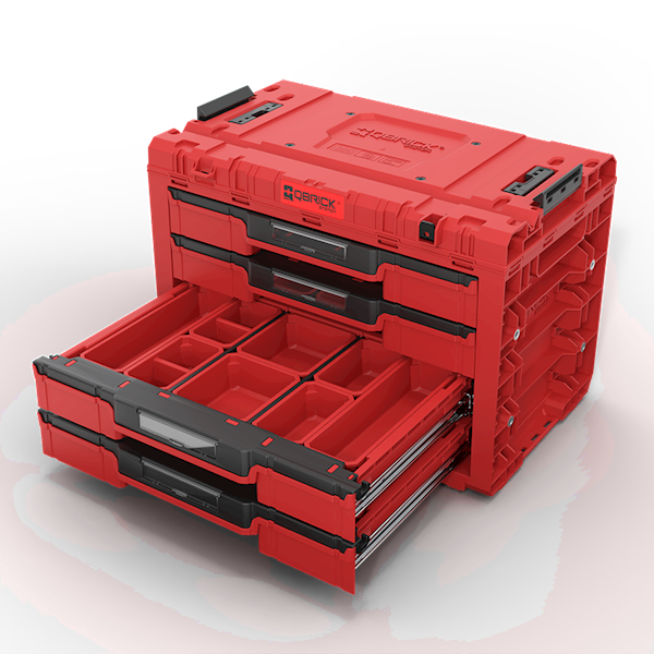 MODUŁOWA SKRZYNIA NARZĘDZIOWA Z 4 SZUFLADAMI QBRICK SYSTEM PRIME DRAWER 4 TOOLBOX EXPERT RED ULTRA HD