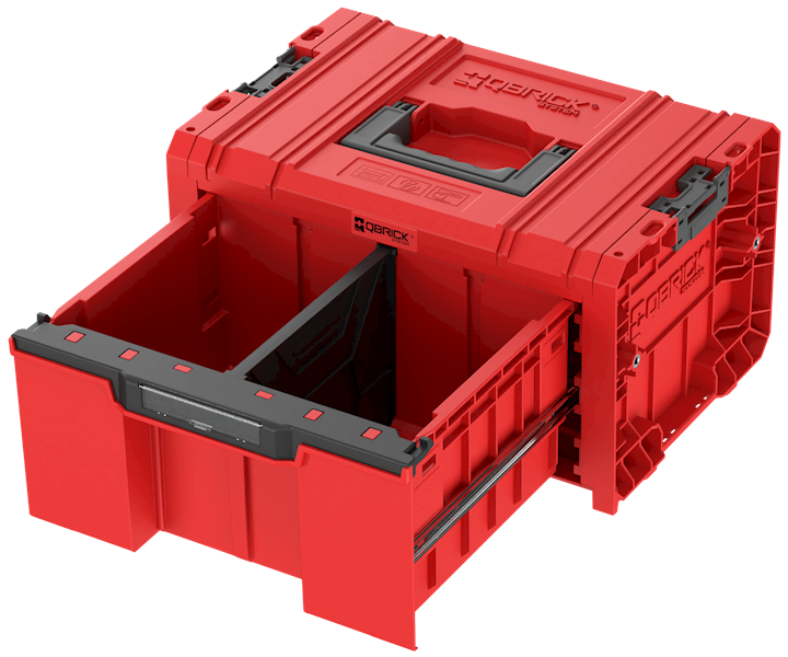 SKRZYNKA NARZĘDZIOWA Z 1 SZUFLADĄ QBRICK SYSTEM PRO DRAWER 1 TOOLBOX 2.0 BASIC RED ULTRA HD CUSTOM NOWOŚĆ