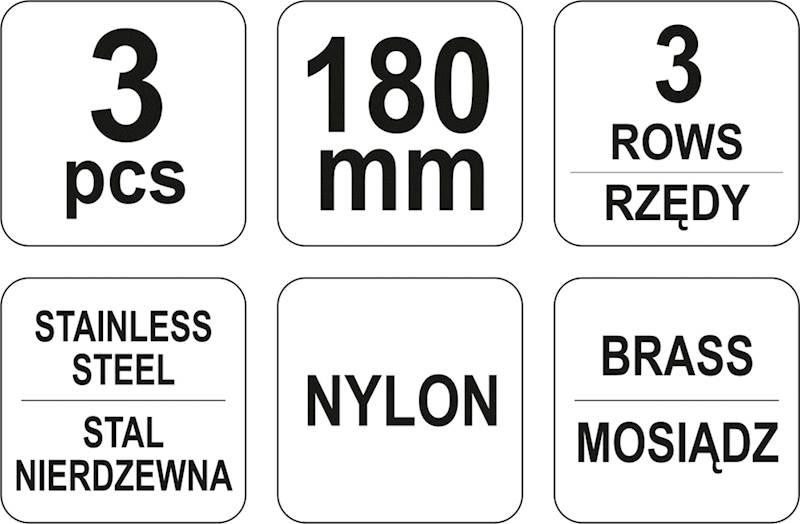 SZCZOTKI DRUCIANE 3-RZĘDOWE ZESTAW 3SZT. 180 MM YT-6351 YATO
