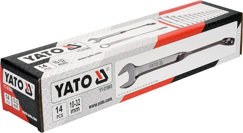 KLUCZE PŁASKO-OCZKOWY SKRĘCONE 10-32MM 14SZT. YT-01865 YATO