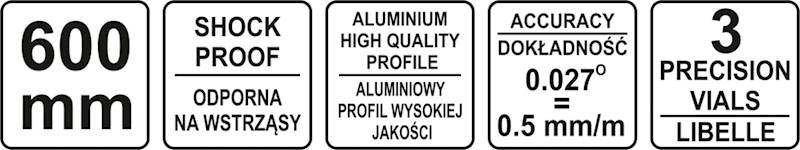 POZIOMNICA TRAPEZOWA 600MM 3-LIBELLE YT-30375 YATO