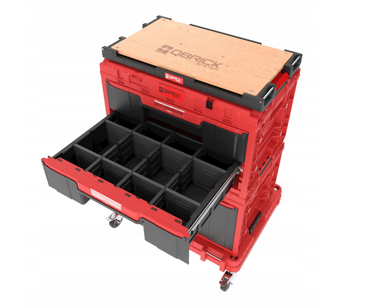 MOBILNA SZAFKA WARSZTATOWA, SKRZYNIE NARZĘDZIOWE Z SZUFLADAMI QBRICK SYSTEM ONE WORKSHOP DRAWERS SET 7 RED