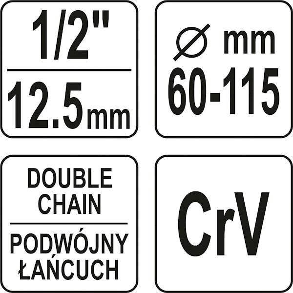 KLUCZ ŁAŃCUCHOWY DO FILTRÓW OLEJU 1/2" 60-155MM YT-08253 YATO