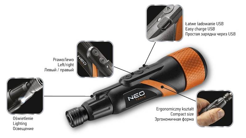 WKRĘTAK ŚRUBOKRĘT AKUMULATOROWY MICRO-USB 3,6V 04-200 NEO