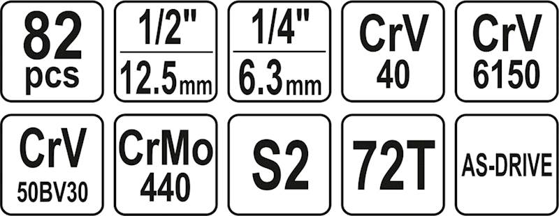 ZESTAW KLUCZY NASADOWYCH NARZĘDZI 1/2" I 1/4" 82CZ.YT-12691 YATO