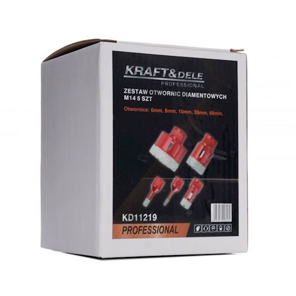 ZESTAW OTWORNIC DIAMENTOWYCH 6-68MM DO GRESU, KAMIENIA, PŁYTEK 5SZT. + ADAPTER KD11219