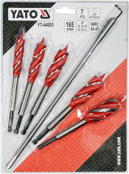ZESTAW WIERTEŁ DO DREWNA 4-OSTRZOWE 16-25MM 7cz. HEX  YT-44693 YATO