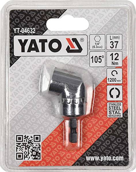 ADAPTER, UCHWYT KĄTOWY DO BITÓW 105° 1/4" HEX 37MM YT-04632 YATO