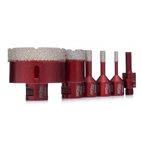 ZESTAW OTWORNIC DIAMENTOWYCH 6-68MM DO GRESU, KAMIENIA, PŁYTEK 5SZT. + ADAPTER KD11219