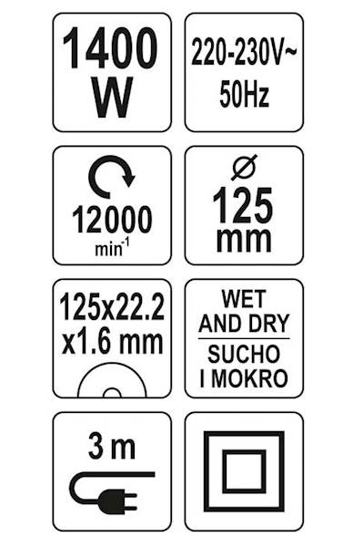 PRZECINARKA DO GRESU I KAMIENIA 125MM 1400W DO PRACY NA MOKRO I SUCHO YT-82159 YATO