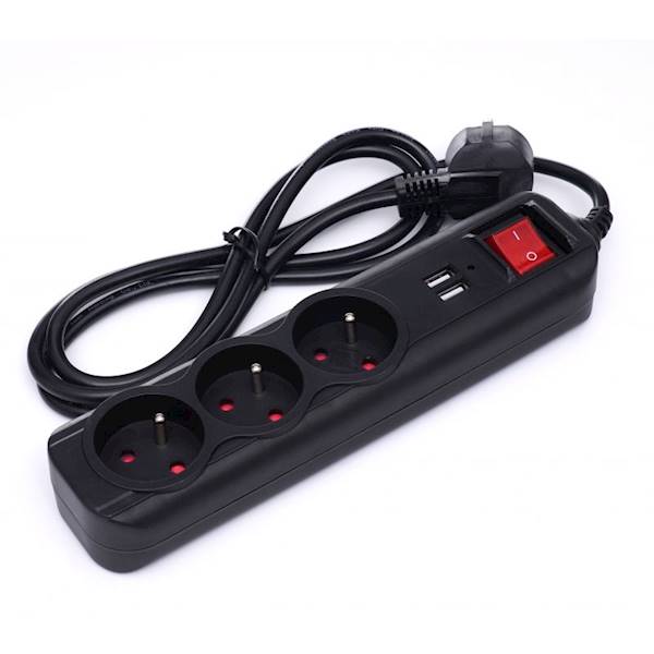 PRZEDŁUŻACZ LISTWA ZASILAJĄCA Z 3 GNIAZDAMI I 2 PORTAMI USB 3M KD4032