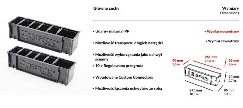 UCHWYT NA DŁUGIE NARZĘDZIA DO SKRZYŃ QBRICK SYSTEM CUSTOM LONG ITEMS HOLDER 2 SZT.