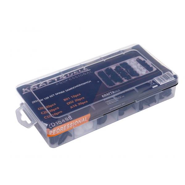 ZESTAW SPINEK SAMOCHODOWYCH DO TAPICERKI, ZDERZAKÓW, NADKOLI 100szt.  KD10498 KRAFT&DELE