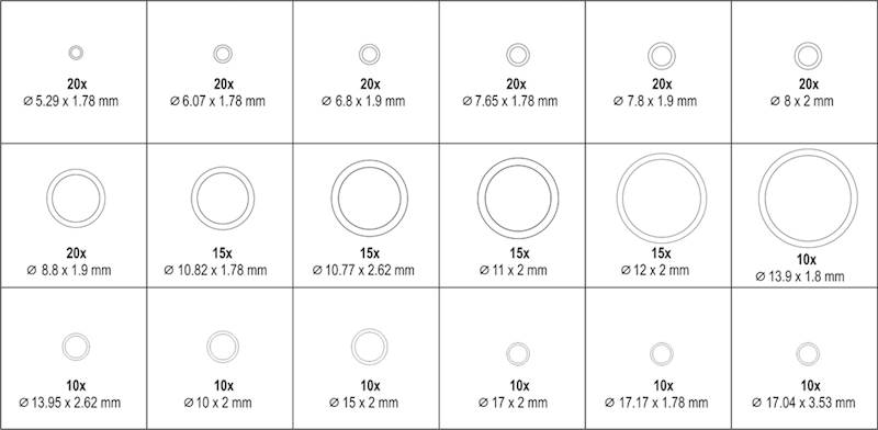 ZESTAW O-RINGÓW DO KLIMATYZACJI HNBR ZIELONE 270SZT. YT-06879 YATO