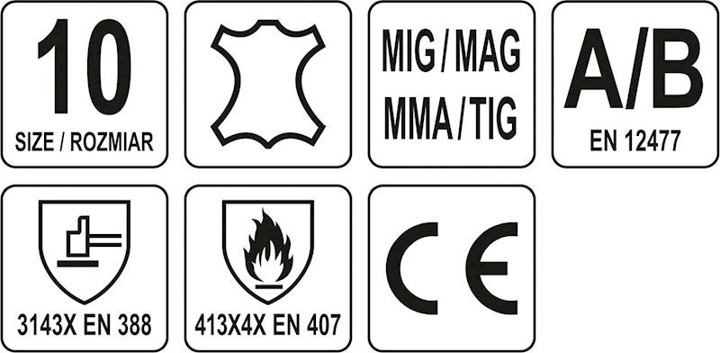 RĘKAWICE SPAWALNICZE OBSZYTE POLIMEROWYMI NIĆMI R. 10 YT-74822 YATO