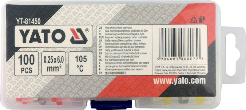 ZŁĄCZKI, RURKI, KOSZULKI TERMOKURCZLIWE Z CYNĄ 100SZT. YT-81450 YATO