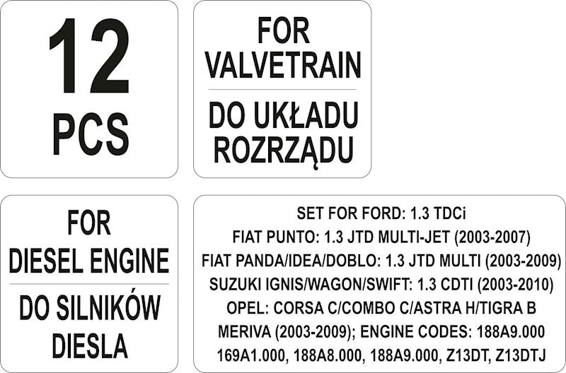 ZESTAW BLOKAD ROZRZĄDU OPEL/SUZUKI/FIAT DIESEL 12EL. YT-06003 YATO