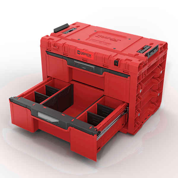 MODUŁOWA SKRZYNIA NARZĘDZIOWA Z 2 SZUFLADAMI QBRICK SYSTEM PRIME DRAWER 2 TOOLBOX EXPERT RED ULTRA HD