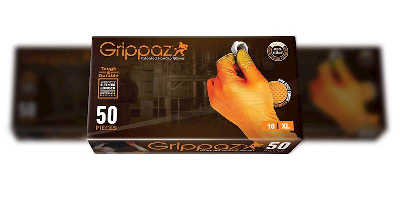 RĘKAWICZKI NITRYLOWE WARSZTATOWE DLA MECHANIKA MOCNE ANTYPOŚLIZGOWE ROZ. 10/XL 50SZT. POMARAŃCZOWE GRIPPAZ