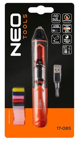 DŁUGOPIS, PISTOLET AKUMULATOROWY DO KLEJU NA GORĄCO 8 MM 2000 MAH, USB-C 17-085 NEO