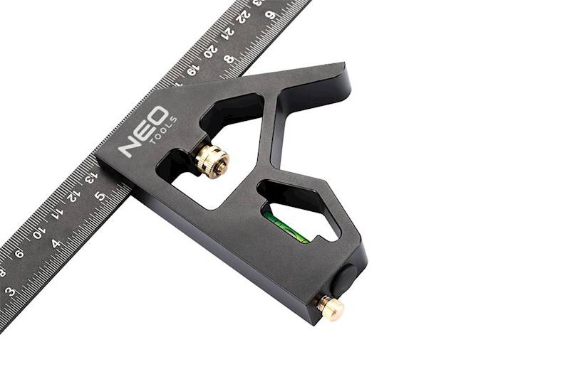 KĄTOWNIK STOLARSKI WIELOFUNKCYJNY ALUMINIOWY Z POZIOMICĄ 300MM 72-127 NEO