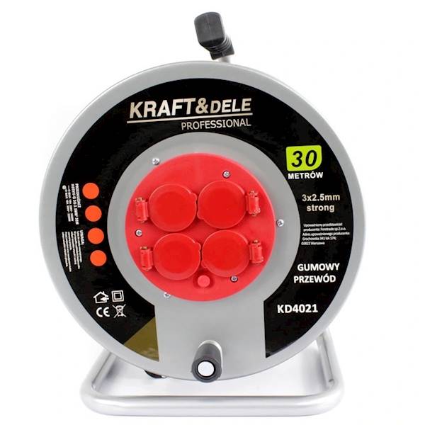 PRZEDŁUŻACZ OGRODOWY BUDOWLANY NA BĘBNIE 3x2,5MM 30M KD4021 KRAFT&DELE