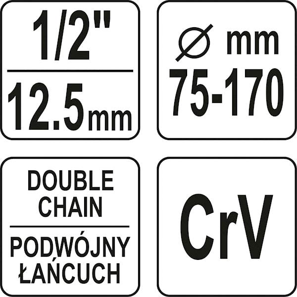 KLUCZ ŁAŃCUCHOWY DO FILTRÓW OLEJU 1/2" 75-170MM YT-08254 YATO