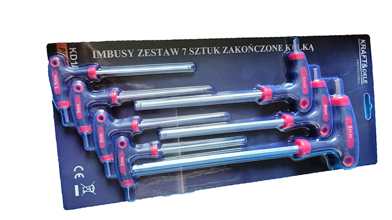 ZESTAW KLUCZY IMBUSOWYCH, IMBUSY Z RĘKOJEŚCIĄ, SZEŚCIOKĄTNE 7 SZT KD10248