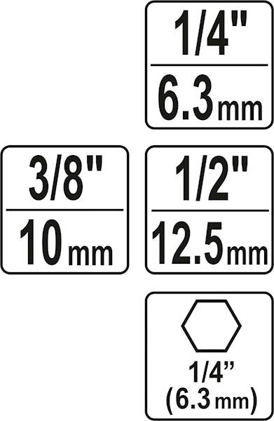 ZESTAW ADAPTERÓW HEX DO NASADEK 1/4" 3/8" 1/2" 3SZT. YT-04685 YATO