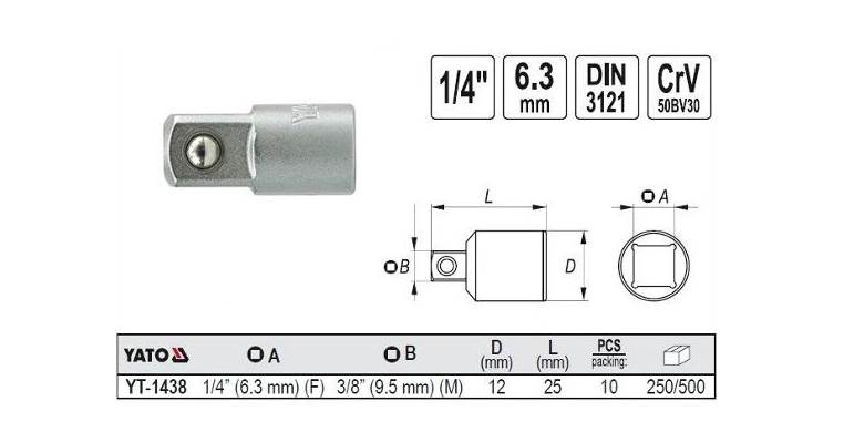 REDUKCJA ADAPTER 1/4'' F na 3/8'' M YT-1438 YATO