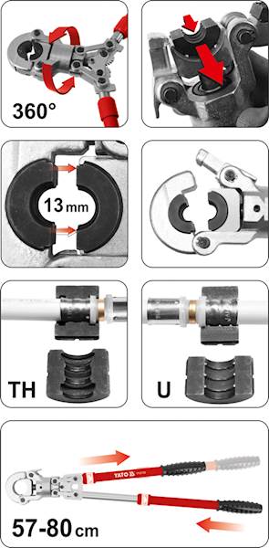 PRASKA HYDRAULICZNA DO ZACISKANIA ZŁĄCZEK PEX-AL-PEX + ZESTAW 8 KOŚCI YT-21735 YATO